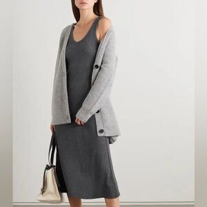 James Perse Los Angeles Ribbed Cotton-Blend Jersey Midi Grey Dress